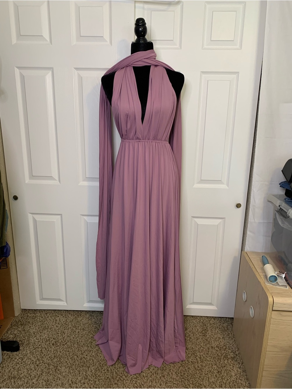 Versatile Mauve Plunge Wrap Neck Halter Maxi Dress